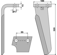 Dent gauche 320 mm pour herse rotative PERUGINI adaptable 