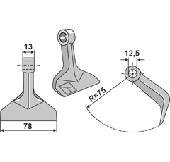 Marteau pour broyeur 78x13mm HYMACH UTSCOT078S13D075MZ Adaptable Blacksteel©