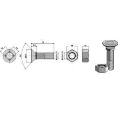 Pflugschraube M12x1.75x75 und Sechskantmutter Lemken Nachbau