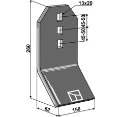 Reja para diente nivelador 260 x 150 mm para sembradora VÄDERSTAD 440603 - 420330-1 - 440603-1 - BlackSteel©