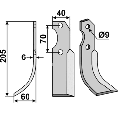 Fräsmesser Links 205 x 40 Brumital-Agris Nachbau