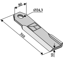 Fléau droit 310 x 80 x 10 mm pour broyeur HUMUS 302351 adaptable