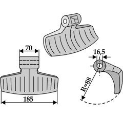 Marteau pour broyeur 185 x 70 x 16,5 mm AEDES Adaptable Blacksteel©