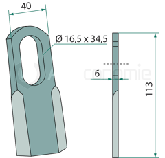 Couteau droit pour broyeur AGRIMASTER 3009689 adaptable 
