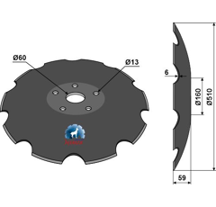 Disque crénelé ∅510x6 pour déchaumeur EVERS adaptable - Blacksteel©
