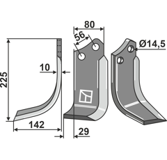 Soc latéral gauche 225 mm pour cultivateur M74100436Radaptable