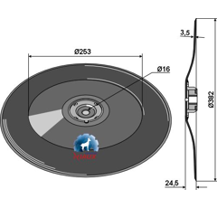 Disque lisse complet Ø382x3,5 mm pour semoir VÄDERSTAD 160405 adaptable - Blacksteel©