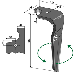 Dent gauche pour herse rotative FERABOLI 07U00039 adaptable