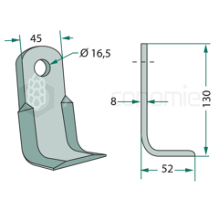 Cuchilla 130 x 45 mm para trituradora MASCHIO adaptable