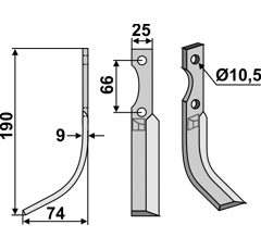 Lame gauche pour Fraise/Rotavator EUROSYSTEM 0305064114 adaptable -