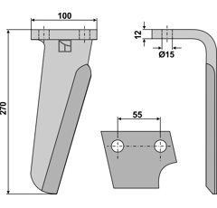 Dent droite 270 mm pour herse rotative PERUGINI adaptable - Blacksteel©