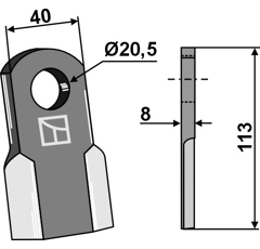 Couteau droit pour broyeur AGRIMASTER 3007853 adaptable 