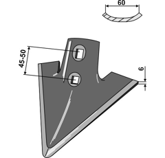 Soc triangulaire 210 x 6 mm pour cultivateur KONGSKILDE adaptable 