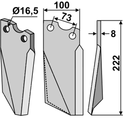 Rotorzinken,  Rechts 222 x 100 Kuhn Nachbau