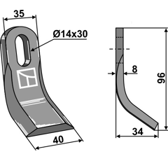 Couteau Y pour broyeur 96 x 8 mm KUHN A5411234 adaptable - BlackSteel©