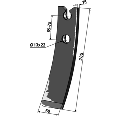 Punta de reja 285 x 60 x 15 mm BEDNAR KM060120 adaptable