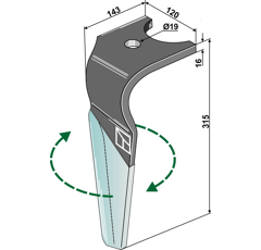 Kreiseleggenzinken rechts 315 mm für Kreiselegge KUHN K2502250 Nachbau