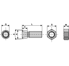 Scharschraube M16 x 2 x 75 mit Sechskantmutter Europäische EA-Qualität
