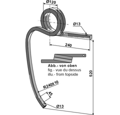 Dent droite spiralée 520 mm pour cultivateur adaptable