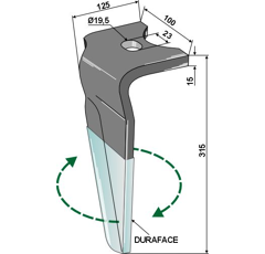Dent droite DURAFACE pour herse rotative ALPEGO MKOA00294 adaptable - Blacksteel©