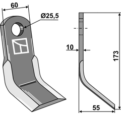 Fléau 173 mm pour broyeur BREVIGLIERI T0100031 adaptable