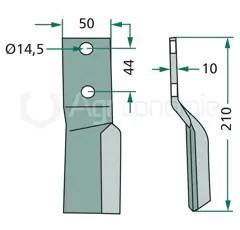 Lame gauche 210 x 50 x 10 mm pour rotavator BREVIGLIERI - MASCHIO - CELLI M24100415R adaptable - BlackSteel©