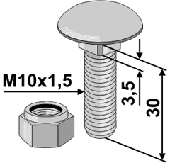 Flachrundschraube 603/10x30 8.8mit Selbstsichernder Mutter 