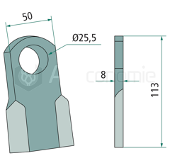 Couteau droit pour broyeur BERTI CD/2421 adaptable 