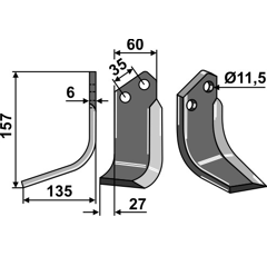Fräsmesser Links 157 x 60 Agrator, Agric Nachbau