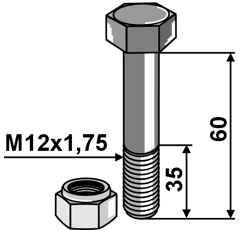 Schraube mit selbstsichernder Mutter 60 mm Nachbau  