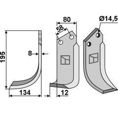Lame gauche pour Fraise/Rotavator BREVIGLIERI 0064811S adaptable 