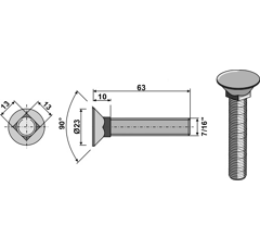 Pflugschraube 7/16"x63 - Bourgault - Nachbau