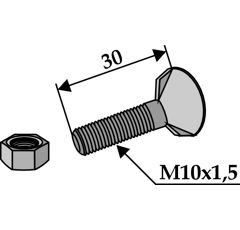 Boulon avec écrou M10 x 30 mm pour cultivateur KVERNELAND adaptable