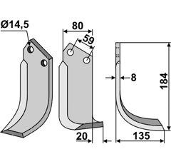 Fräsmesser Rechts 184 x 80 Tortella Nachbau