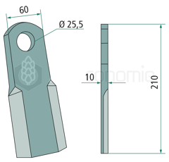 Couteau droit pour broyeur 210x60mm BREVIGLIERI / BREVIAGRI adaptable 