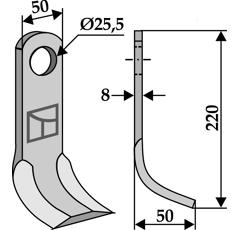 Fléau 220 x 50 x 50 x 8 mm pour broyeur RIVIERRE B 225016 adaptable