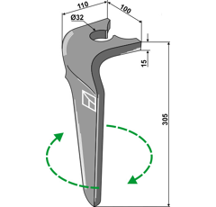 Dent droite pour herse rotative BREVIGLIERI E0100130 adaptable - Blacksteel©