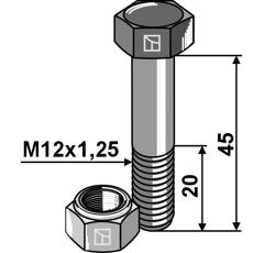 Boulon à tête hexagonale M12x1,25X45 avec écrou à freinage interne adaptable - Blacksteel©