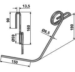 Griffe Ø12mm pour semoir KUHN 53068600 adaptable - Blacksteel©