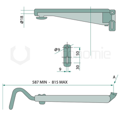 Bras de rétroviseur droite pour tracteur DEUTZ-FAHR 0.010.3564.1 adaptable