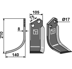 Lame gauche pour Fraise/Rotavator ALPEGO D03361 adaptable