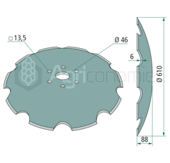 Disque crénelé ∅610x6 pour déchaumeur ∅ 46 adaptable