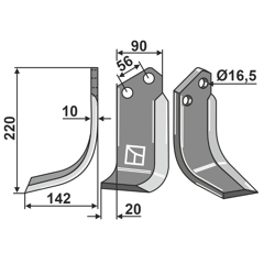 Lame gauche pour Fraise/Rotavator MASCHIO/GASPARDO M09400415R adaptable