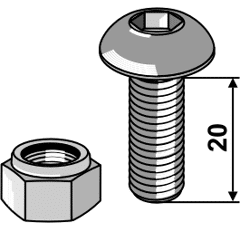 Flachrundschraube mit Innensechskant M 12x20- verzinkt - mit Mutter Europäische EA-Qualität