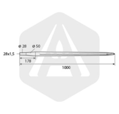 Dent de fourche cruciforme 1000 mm - Ø 50 mm adaptable