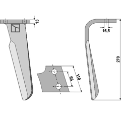 Dent Gauche pour herses rotatives KUHN 52549510 adaptable - Blacksteel©