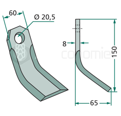 Couteau-Y pour broyeur 150x60mm AGRAM adaptable 