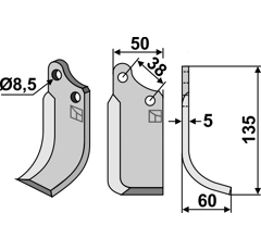 Lame droite 35 x 50 x 8,5 mm pour Fraise/Rotavator AGRIA 06624 adaptable 
