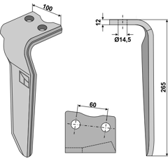 Dent gauche 265 mm pour herse rotative HOWARD 182935 adaptable - BlackSteel©