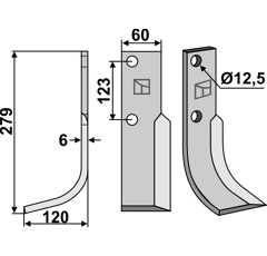 Lame gauche pour Fraise/Rotavator MURATORI 120031 adaptable -